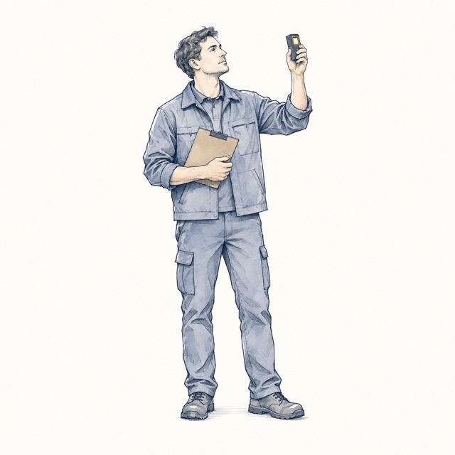 Tecnico durante una verifica con strumento di misura